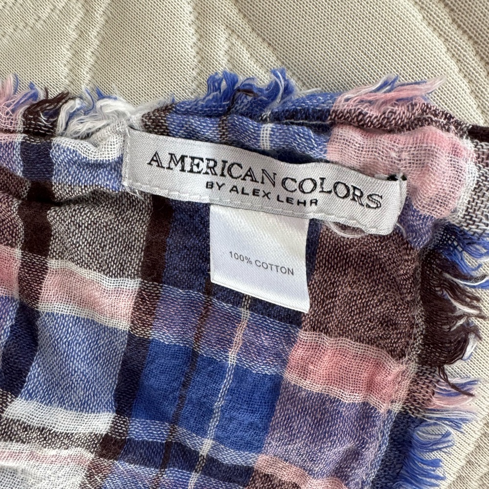 American Colors by Alex Lehr Reversible Plaid and Gingham Cotton Scarf - Picture 2 of 3